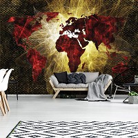 Готовые флизелиновые фотообои 312x219 см Современная красная карта мира и желтый свет (10424VEXXL) +клей