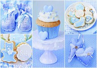 Флизелиновые фотообои для мальчиков малышей 254x184 см Синий коллаж Детская обувь и кексы (10444V4)+клей