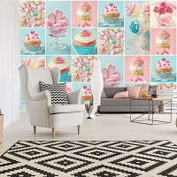 Флизелиновые фотообои для кухни 312x219 см Разноцветные кексы и зефир (10447VEXXL) +клей