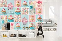 Флизелиновые фотообои для кухни 368x254 см Разноцветные кексы и зефир (10447V8) +клей