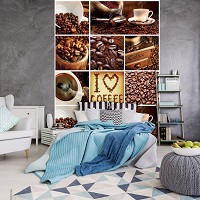 Флизелиновые фотообои для кухни 206x275 см Я люблю кофе коллаж зерна и чашки (10448VEA)+клей