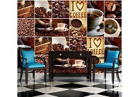 Флизелиновые фотообои на кухню 368x280 см Я люблю кофе коллаж чашки и зерна (10449V10) +клей