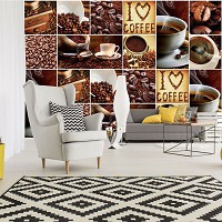 Флизелиновые фотообои для кухни 416x254 см Я люблю кофе коллаж чашки и зерна (10449VEXXXL) +клей