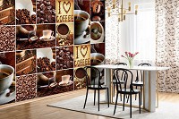 Готовые флизелиновые фотообои для кухни чашки и зерна 254x184 см Я люблю кофе коллаж (10449V4)+клей