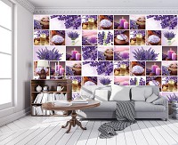 Флизелиновые фотообои в спальню над кроватью 312x219 см Коллаж Лаванда Свечи Спа (10450VEXXL) +клей