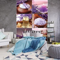 Флизелиновые фотообои цветы 206x275 см Коллаж Спа Лаванда и Свечи (10451VEA)+клей