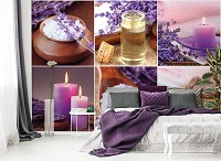 Флизелиновые фотообои цветы 312x219 см Коллаж Спа Лаванда и Свечи (10451VEXXL)+клей