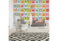 Детские флизелиновые фотообои для стен коллаж птиц 254x184 см Картины разноцветных сов (10452V4)+клей - вид 1 миниатюра