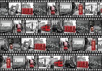 Флизелиновые фотообои телефонная будка 254x184 см Черно-белый коллаж с видами на город Лондон (10455V4)+клей