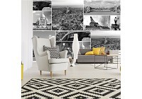 Красивые флизелиновые фотообои на кухню 416x254 см Черно-белый коллаж с видами на Париж (10458VEXXXL) +клей