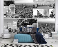 Флизелиновые фотообои с Парижем Черно-белый коллаж с видами на город (10458V)+клей