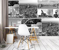 Флизелиновые фотообои с городами на стену 368x254 см Черно-белый коллаж с видами на Париж (10458V8) +клей