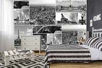 Комната с флизелиновыми фотообоями город 312x219 см Черно-белый коллаж с видами на Париж (10458VEXXL) +клей