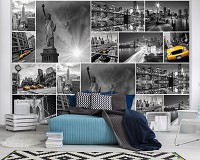 Флизелиновые фотообои 416x290 см Черно-белый коллаж с видами города Нью-Йорк (10461VEXXXXL) +клей