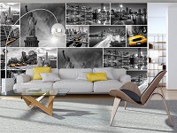 Флизелин - комната с фотообоями Черно-белый коллаж с видами города Нью-Йорк (10461V)+клей