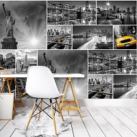 Флизелиновые фотообои в интерьере 254x184 см Черно-белый коллаж с видами города Нью-Йорк (10461V4)+клей