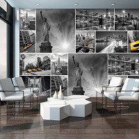 Флизелиновые фотообои в интерьере 368x254 см Черно-белый коллаж с видами города Нью-Йорк (10461V8) +клей