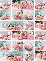 Флизелиновые фотообои с цветами на стену 184x254 см Коллаж из роз и сердечек (10465V4A)+клей