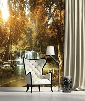 Флизелиновые 3Д фотообои в зал 206x275 см Водопад в осеннем лесу (10470VEA)+клей