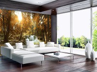 Природа флизелиновые 3Д фотообои Водопад в осеннем лесу (10470V)+клей