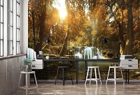 Флизелиновые фотообои 3D 254x184 см Водопад в осеннем лесу (10470V4)+клей