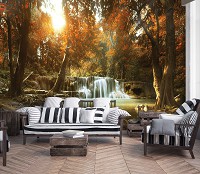 Природа флизелиновые 3д фотообои 368x280 см Водопад в осеннем лесу (10470V10) +клей