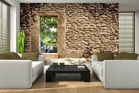 Флизелиновые 3д фотообои с имитацией камня 416x290 см стена и пруд (10502VEXXXXL) +клей