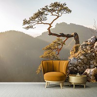 Флизелиновые 3Д фото обои красивая природа 416x254 см Горы Пенины - Дерево на скале (10511VEXXXL)+клей