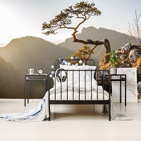 3Д фото шпалери природа 368х254 см Гори Пеніни - Дерево на скелі (10511P8)+клей