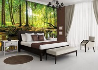 Флизелиновые фотообои 3Д Природа Лучи 520x318 см Ручей в солнечном зеленом лесу (10513VEXXXXXL) +клей