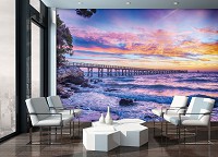 Флизелиновые фотообои Океан 3д Пейзаж Волны Пляж 312x219 см Фиолетовый закат солнца на море (10514VEXXL) +клей