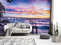 Популярные флизелиновые фотообои 3д Пейзаж Волны Пляж 368x280 см Фиолетовый закат солнца на море (10514V10) +клей