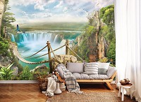 Флизелиновые фотообои на всю стену 254x184 см Подвесной мост над водопадом (10515V4)+клей