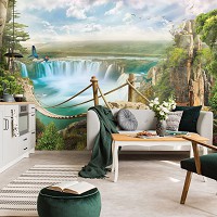 Природа 3д Пейзаж флизелиновые фотообои 416x254 см Подвесной мост над водопадом (10515VEXXXL) +клей
