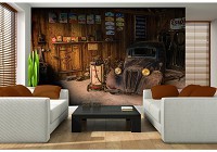 Флізелінові фотошпалери машини в інтер'єрі 368x280 см Майстерня старих автомобілів у вінтажному стилі (10518V10) +клей
