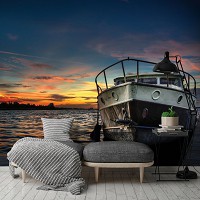 Красивые флизелиновые фотообои на кухню 3Д Яхта Корабль Ландшафт 416x254 см Лодка на море (10520VEXXXL)+клей