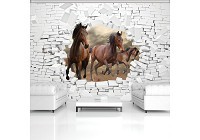 Флизелиновые 3д фотообои 416x290 см 3D лошади и кирпичная стена (10606VEXXXXL) +клей