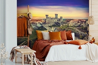 Флизелиновые фотообои закат 416x254 см 3Д Пейзаж Природа Руины замка на холме (10615VEXXXL) +клей