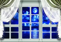 Флизелиновые 3д фотообои море 368x280 см Ночное небо за большим окном со шторами (10625V10) +клей - вид 1 миниатюра