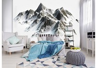 Флизелиновые фотообои 3Д Пейзаж Природа 368x254 см Снежные вершины гор на белом фоне (10631V8)+клей