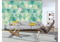 Флизелиновые фотообои геометрия 312x219 см Абстрактная геометрическая мозаика из зеленых треугольников (10633VEXXL) +клей