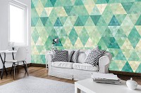 Флизелиновые фотообои на стену 416x254 см Абстрактная геометрическая мозаика из зеленых треугольников (10633VEXXXL) +клей