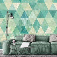 Флизелиновые фотообои 416x290 см Абстрактная геометрическая мозаика из зеленых треугольников (10633VEXXXXL) +клей