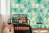 Флизелиновые фотообои 368x280 см Абстрактная геометрическая мозаика из зеленых треугольников (10633V10) +клей