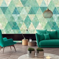 Флизелиновые фотообои с геометрическими фигурами 254x184см Абстракция мозаика из зеленых треугольников 10633V4+клей