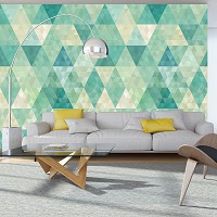 Флизелиновые фотообои абстракция в интерьере 368x254 см Абстрактная геометрическая мозаика из зеленых (10633V8) +клей