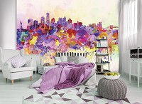 Абстрактные флизелиновые фотообои 254x184 см Красочный город нарисованный акварелью (10634V4)+клей