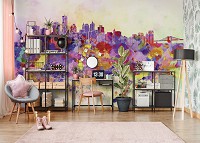 Флизелиновые фотообои абстракция 312x219 см Красочный город нарисованный акварелью (10634VEXXL) +клей