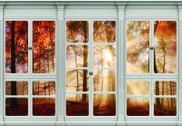 Флізелінові фотошпалери в інтер'єрі 3d природа краєвид 520x318 см Осінній ліс із великого вікна (10639VEXXXXXL) +клей - вид 1 мініатюра