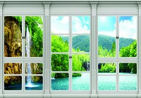 Флизелиновые фотообои река природа пейзаж 520x318 см 3D Вид из большого окна на водопад (10642VEXXXXXL) +клей - вид 1 миниатюра